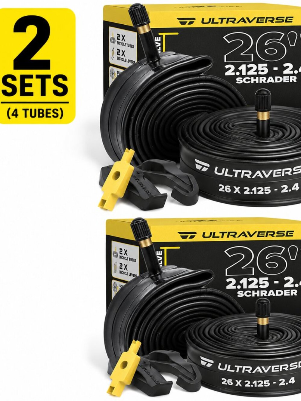 Ultraverse 26" Butyl Rubber Bike Inner Tubes 2.125-2.40 Schrader Valve (Set of 2